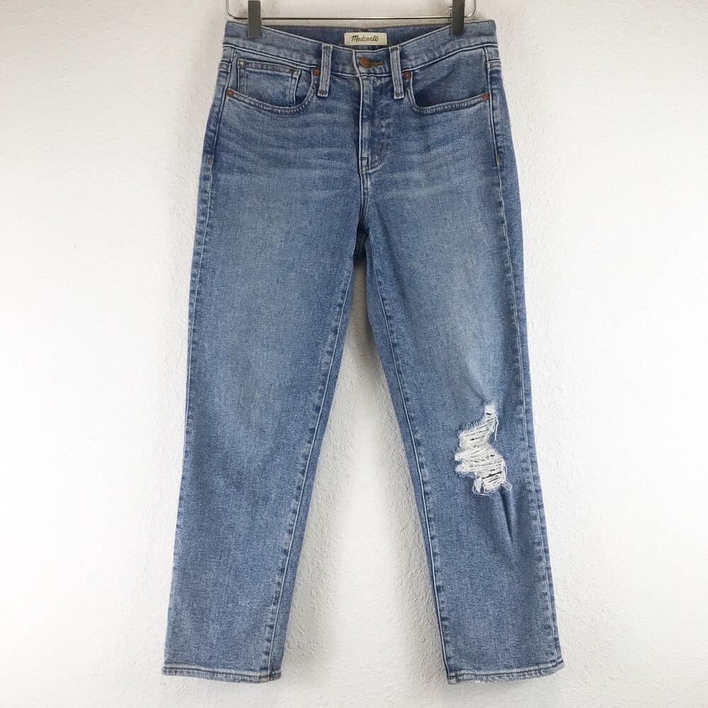 Madewell The Petite Girljean in Berryton Wash Distressed High Rise Jeans 25P